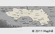 Shaded Relief Panoramic Map of Guinea, darken, desaturated