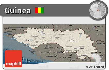 Shaded Relief Panoramic Map of Guinea, darken
