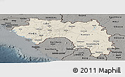 Shaded Relief Panoramic Map of Guinea, darken, semi-desaturated