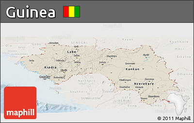 Shaded Relief Panoramic Map of Guinea, lighten
