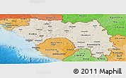 Shaded Relief Panoramic Map of Guinea, political shades outside