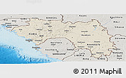 Shaded Relief Panoramic Map of Guinea, semi-desaturated, land only