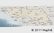 Shaded Relief Panoramic Map of Guinea, semi-desaturated