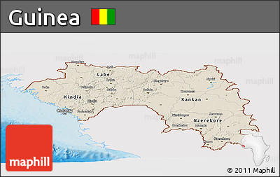 Shaded Relief Panoramic Map of Guinea, single color outside