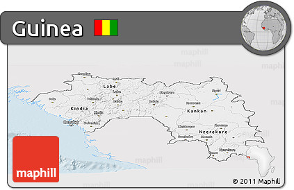 Silver Style Panoramic Map of Guinea, single color outside