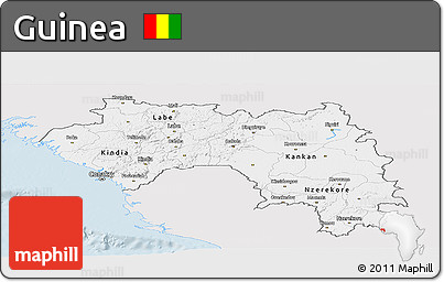 Silver Style Panoramic Map of Guinea, single color outside