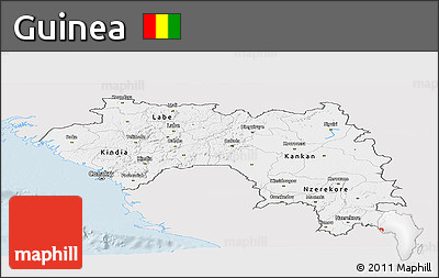 Silver Style Panoramic Map of Guinea, single color outside