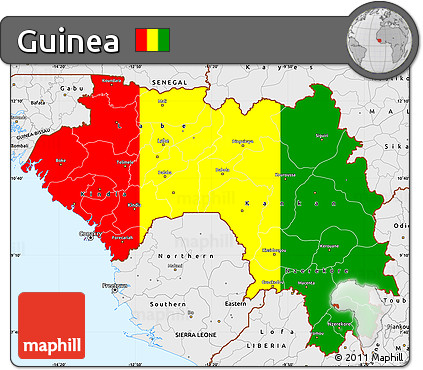 Flag Simple Map of Guinea, single color outside, borders and labels, flag centered