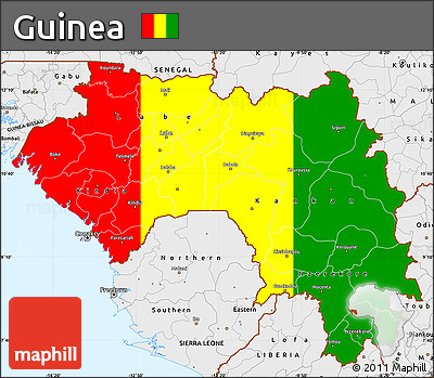 Flag Simple Map of Guinea, single color outside, borders and labels, flag centered