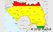 Flag Simple Map of Guinea, single color outside, borders and labels, flag aligned to the middle