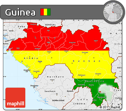 Flag Simple Map of Guinea, single color outside, borders and labels, flag rotated