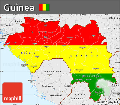 Flag Simple Map of Guinea, single color outside, borders and labels, flag rotated
