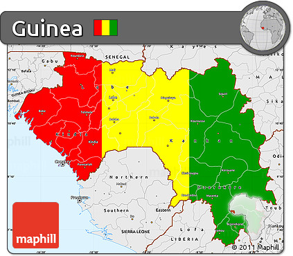 Flag Simple Map of Guinea, single color outside, borders and labels