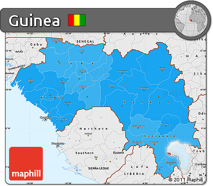 Political Shades Simple Map of Guinea, single color outside, borders and labels