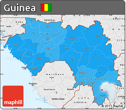 Political Shades Simple Map of Guinea, single color outside, borders and labels