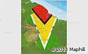 Flag 3D Map of Guyana, satellite outside, bathymetry sea, flag rotated
