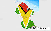 Flag 3D Map of Guyana, single color outside, bathymetry sea, flag aligned to the middle