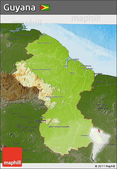 Physical 3D Map of Guyana, darken, land only