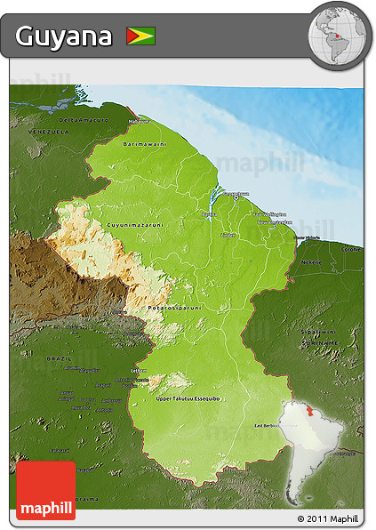 Physical 3D Map of Guyana, darken, land only
