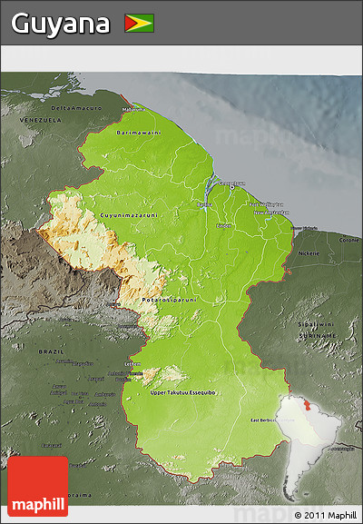 Physical 3D Map of Guyana, darken, semi-desaturated