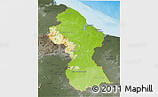 Physical 3D Map of Guyana, darken, semi-desaturated, land only