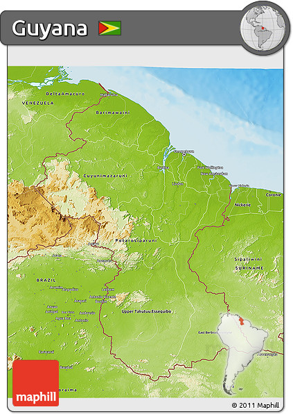 Physical 3D Map of Guyana