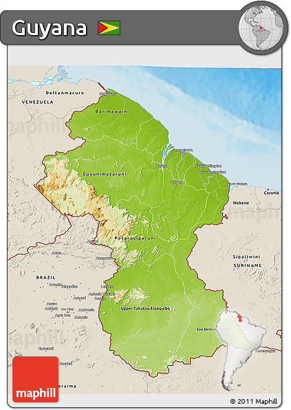 Physical 3D Map of Guyana, shaded relief outside