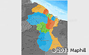 Political 3D Map of Guyana, darken, desaturated, land only