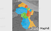 Political 3D Map of Guyana, darken, desaturated
