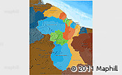 Political 3D Map of Guyana, darken, land only