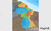 Political 3D Map of Guyana, darken, semi-desaturated, land only