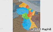 Political 3D Map of Guyana, darken, semi-desaturated