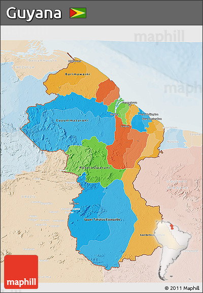 Political 3D Map of Guyana, lighten