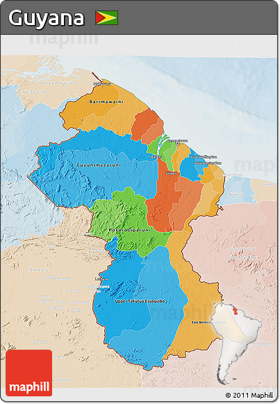 Political 3D Map of Guyana, lighten