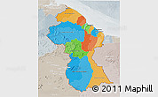 Political 3D Map of Guyana, lighten, semi-desaturated