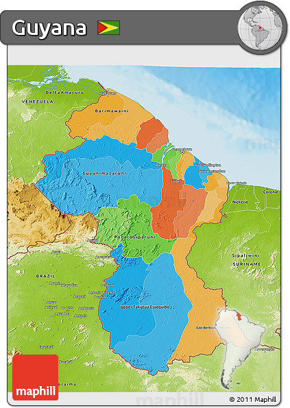Political 3D Map of Guyana, physical outside