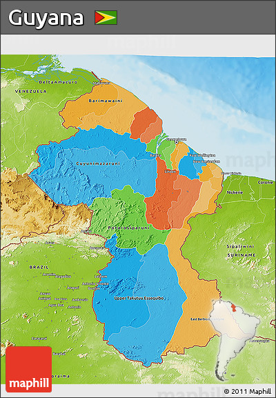 Political 3D Map of Guyana, physical outside