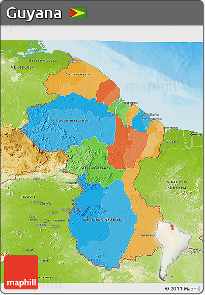 Political 3D Map of Guyana, physical outside