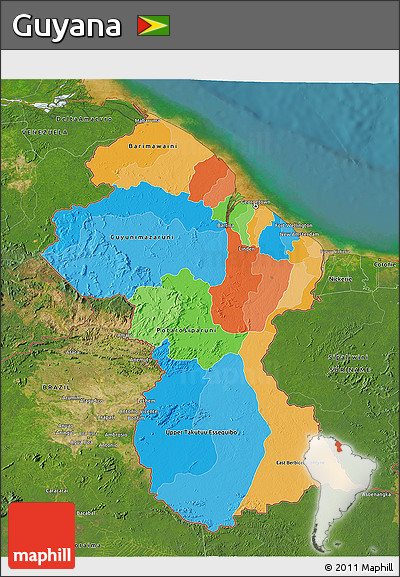 Political 3D Map of Guyana, satellite outside