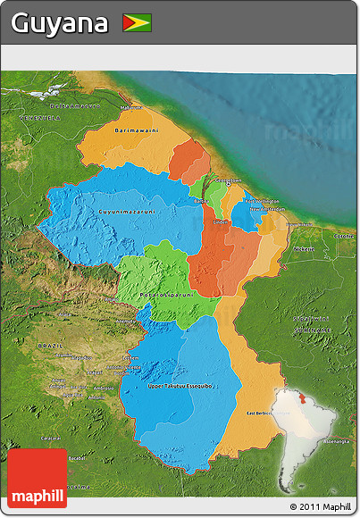 Political 3D Map of Guyana, satellite outside