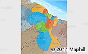 Political 3D Map of Guyana, semi-desaturated, land only