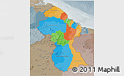 Political 3D Map of Guyana, semi-desaturated