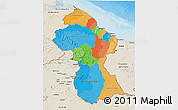 Political 3D Map of Guyana, shaded relief outside