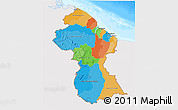 Political 3D Map of Guyana, single color outside, bathymetry sea