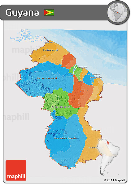 Political 3D Map of Guyana, single color outside
