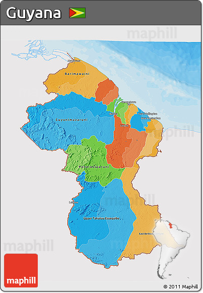 Political 3D Map of Guyana, single color outside