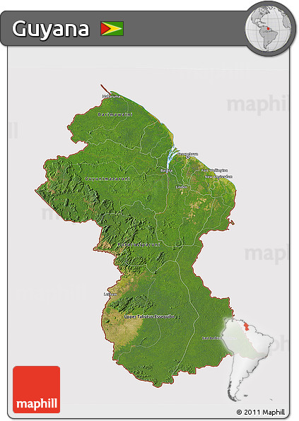 Satellite 3D Map of Guyana, cropped outside