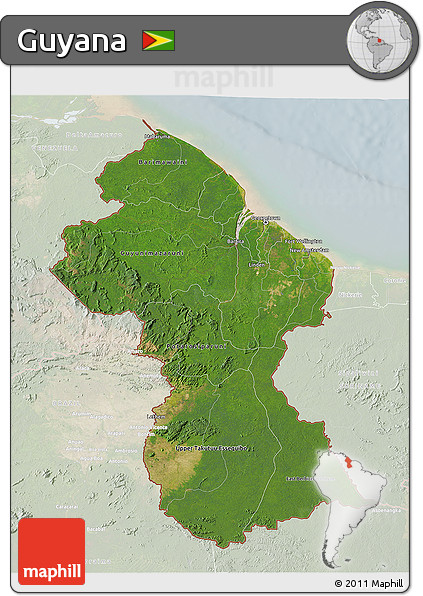 Satellite 3D Map of Guyana, lighten