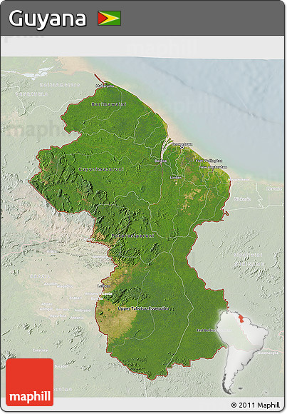Satellite 3D Map of Guyana, lighten