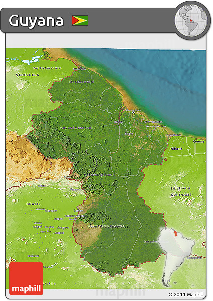 Satellite 3D Map of Guyana, physical outside, satellite sea